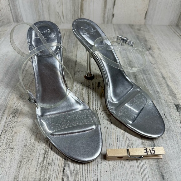 New Marc Fisher Silver Metallic Clear Strappy High Heel Sandals Calisty #715 - Picture 11 of 11